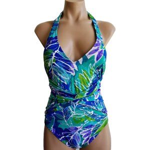 Ralph Lauren Lush Tropical Print Plunging Twist Front One Piece Swimsuit…